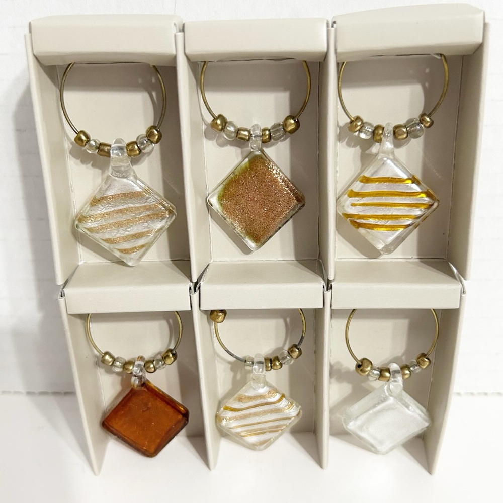 Vintage Pier 1 Imports® Six Drink Charms Glass with Beads Natural Tones